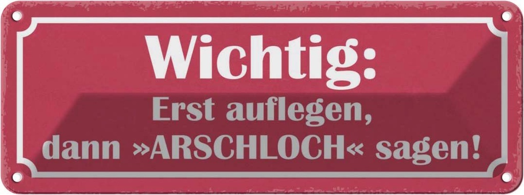 Blechschild 10x27 cm Erst auflegen dann Arschloch Dekoration Spruch Zitat