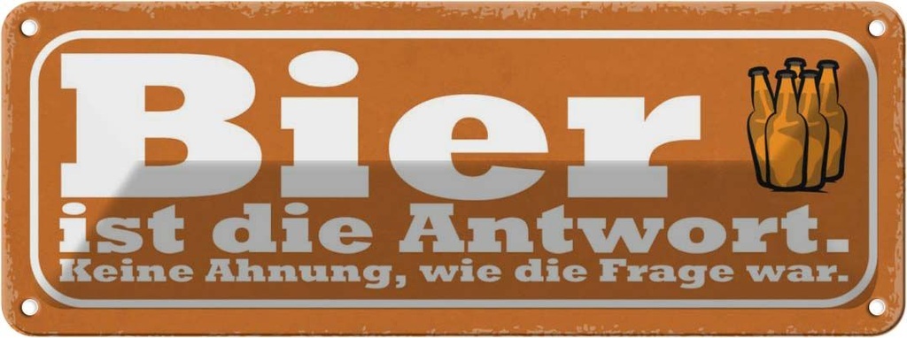 Blechschild 10x27 cm Bier ist die Antwort Frage war Spruch Zitat