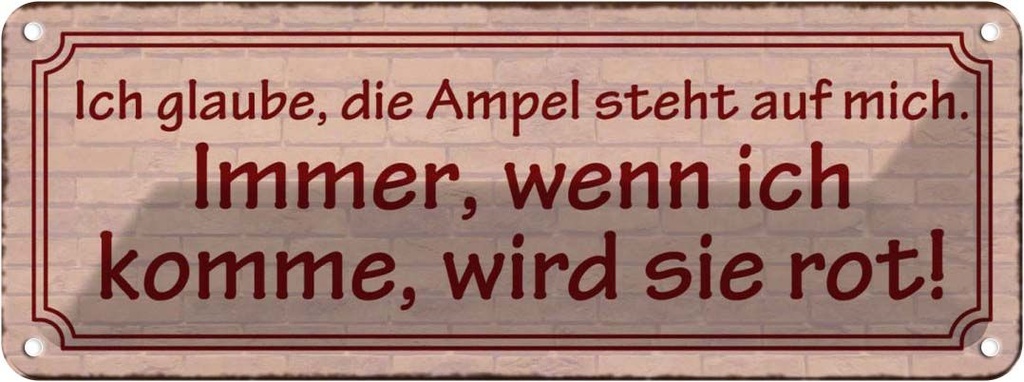 Blechschild 10x27 cm Ampel steht auf mich immer rot Spruch Zitat