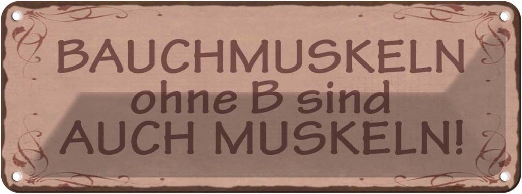 Blechschild 10x27 cm Bauchmuskeln ohne B auch Muskeln Spruch Zitat