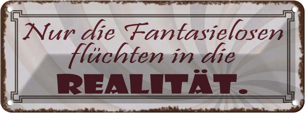 Blechschild 10x27 cm Fantasielosen flüchten Realität Spruch Zitat