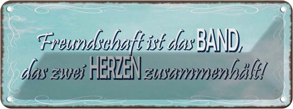 [LA-118022] Blechschild 10x27 cm Freundschaft Band zwei Herzen Familie Freunde