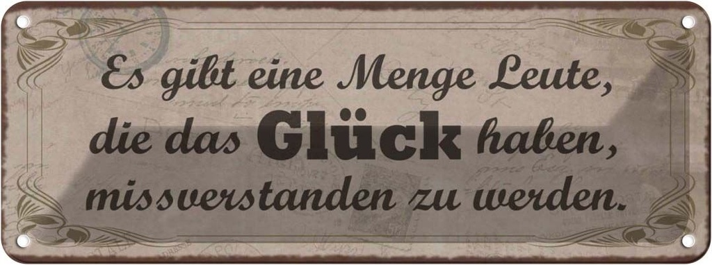 Blechschild 10x27 cm Glück missverstanden zu werden Dekoration Spruch Zitat