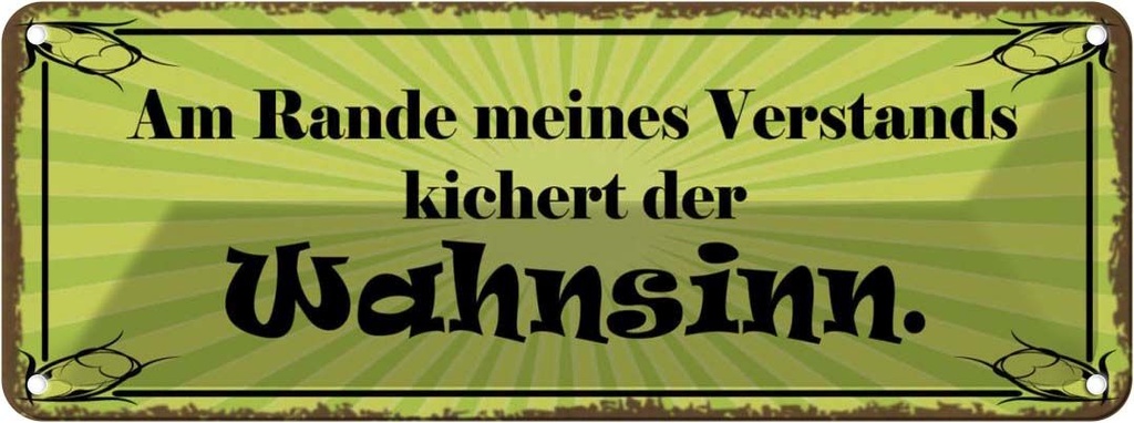 Blechschild 10x27 cm Am Rande Verstands Wahnsinn Dekoration Spruch Zitat