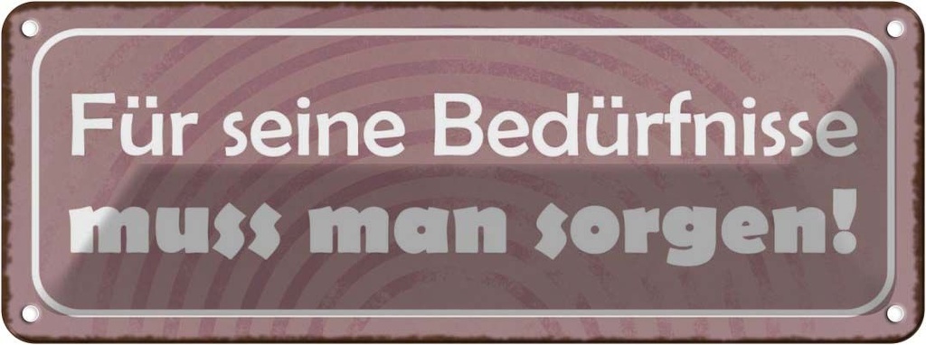 Blechschild 10x27 cm Für Bedürfnisse muss man sorgen Spruch Zitat