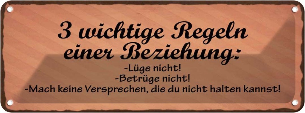 Blechschild 10x27 cm Beziehung lüge betrüge nicht Dekoration Spruch Zitat