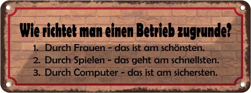 Blechschild 10x27 cm Betrieb richten Frauen Spielen Spruch Zitat