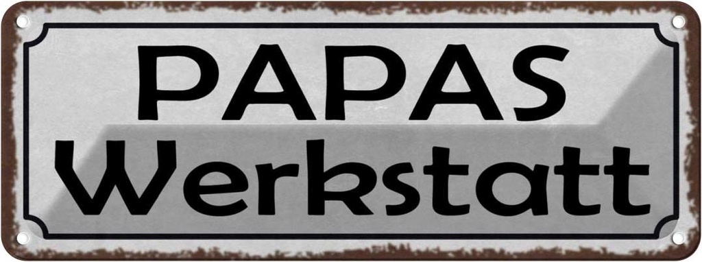 [LA-118189] Blechschild 10x27 cm Papas Wekstatt Familie Auto Garage Werkstatt