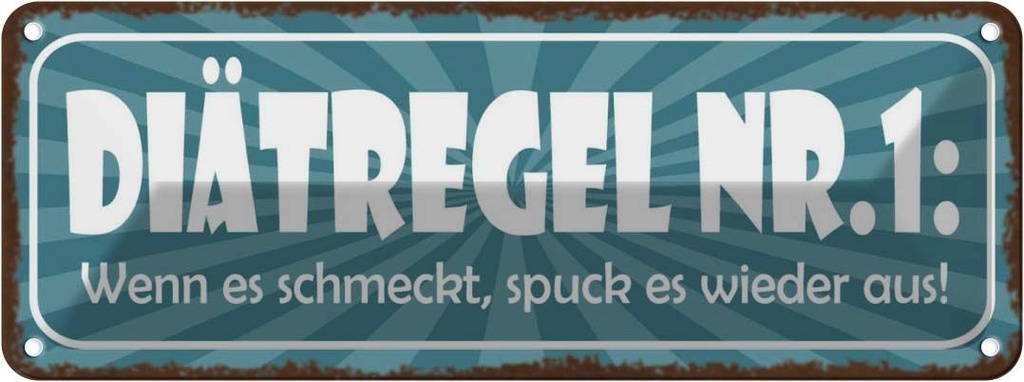 Blechschild 10x27 cm Diät schmeckt spuck wieder aus Dekoration Spruch Zitat