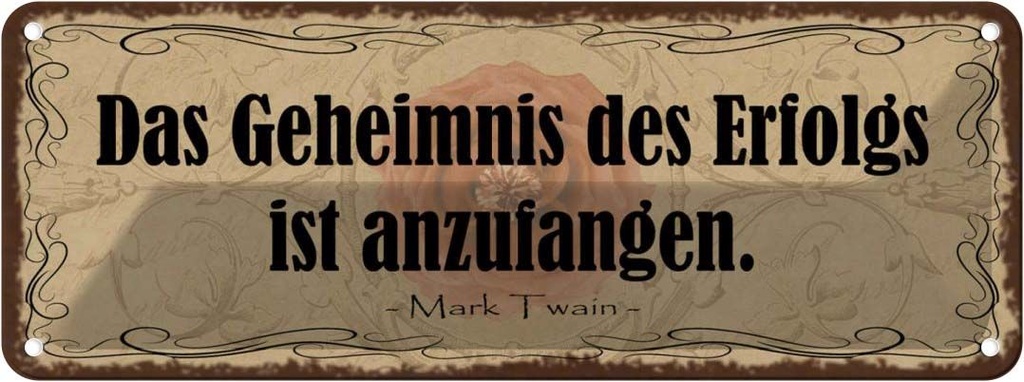 Blechschild 10x27 cm Geheimnis des Erfolgs anzufangen Spruch Zitat