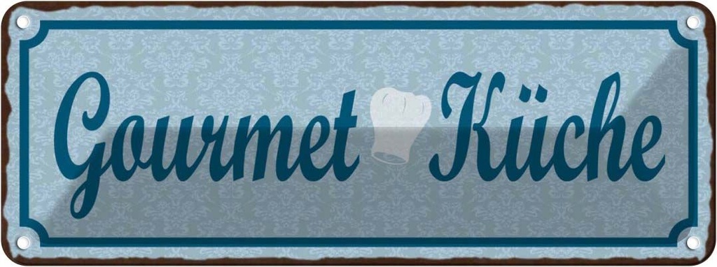 [LA-118366] Blechschild 10x27 cm Gourmet Küche blau Kochen Essen