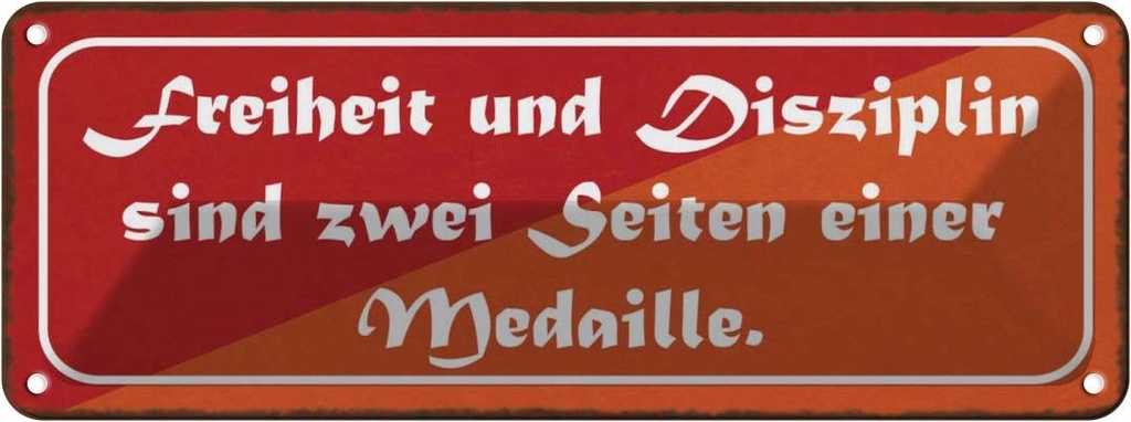 Blechschild 10x27 cm Freiheit Disziplin zwei Seiten Dekoration Spruch Zitat