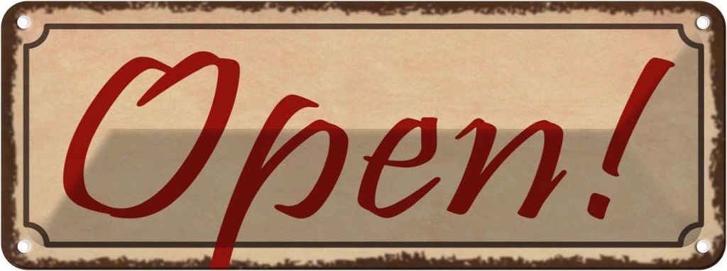 [LA-118414] Blechschild 10x27 cm Open Dekoration