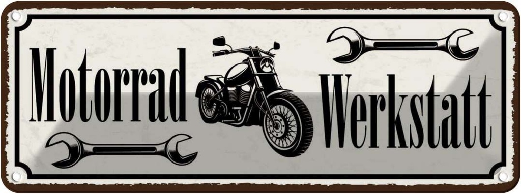 [LA-118458] Blechschild 10x27 cm Motorrad Werkstatt Auto Garage