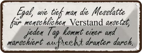 Blechschild 10x27 cm Egal wie tief man die Messlatte Spruch Zitat