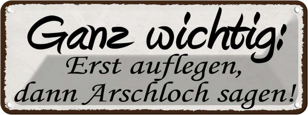 Blechschild 10x27 cm Erst auflegen dann Arschloch Dekoration Spruch Zitat