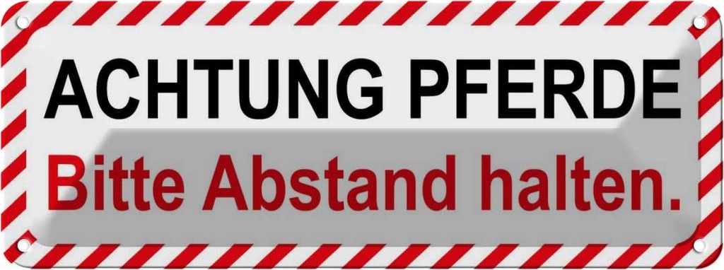 Blechschild 10x27 cm Achtung Pferde bitte Abstand Warnschild Hinweisschild Sicherheit Vorsicht