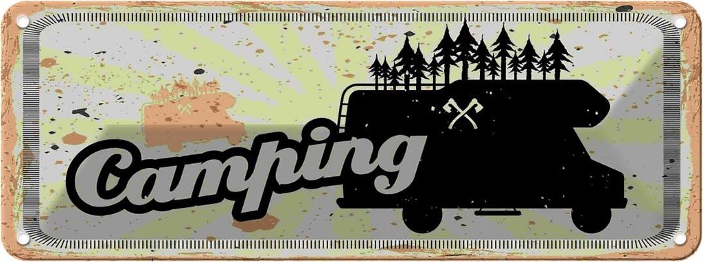 Blechschild 10x27 cm Camping Wohnmobil