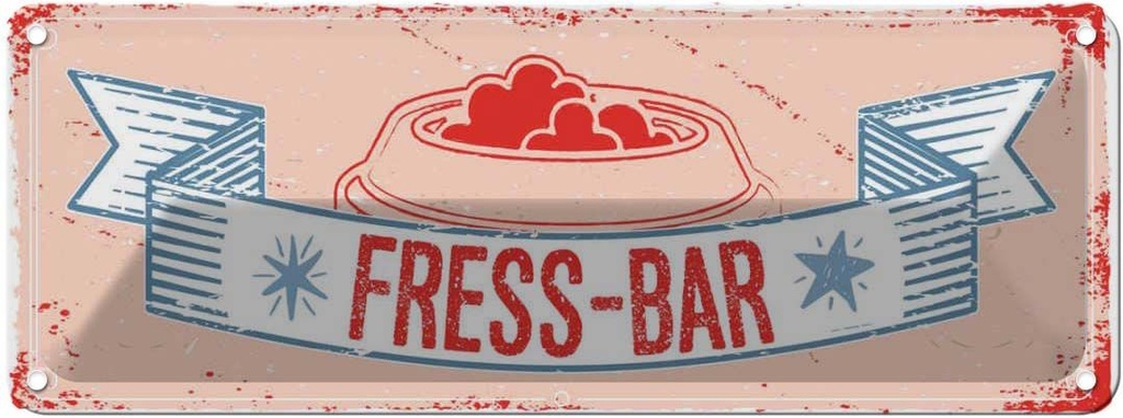 [LA-135654] Blechschild 10x27 cm Fress-Bar Tier Haustier