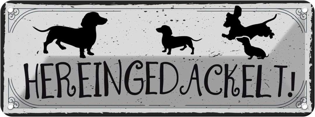 [LA-135661] Blechschild 10x27 cm Hereingedackelt!