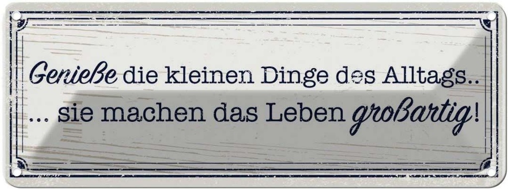 Blechschild 10x27 cm Genieße die kleinen Dinge Alltags Spruch Zitat