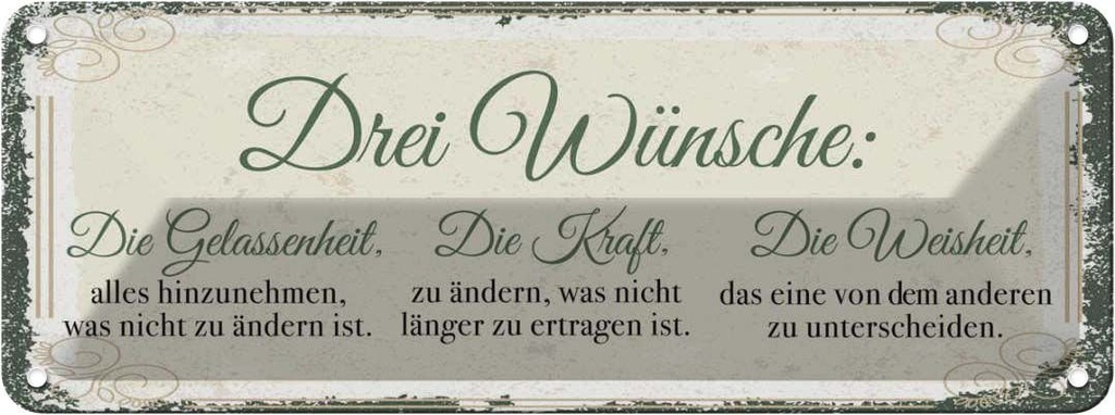 Blechschild 10x27 cm 3 Wünsche Gelassenheit Krafrt Spruch Zitat