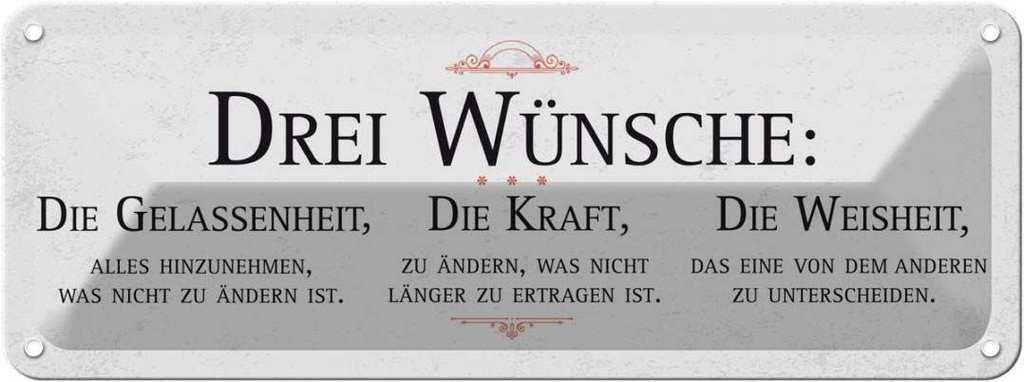 Blechschild 10x27 cm Drei Wünsche Gelassenheit Weisheit Spruch Zitat