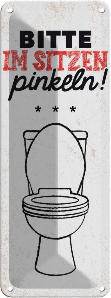 [LA-135737] Blechschild 27x10 cm lustig im sitzen pinkeln Witz Humor Spaß