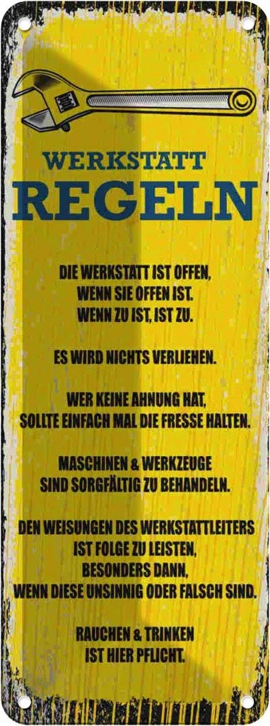 [LA-135744] Blechschild 27x10 cm lustig Werkstatt Regeln Witz Humor Spaß