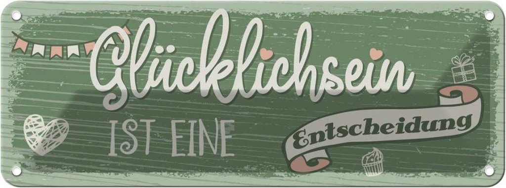 Blechschild 10x27 cm Glücklichsein ist Entscheidung Spruch Zitat