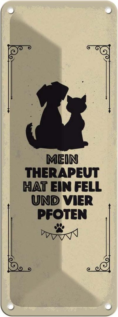 [LA-135791] Blechschild 27x10 cm Tiere Mein Therapeut hat 4 Pfoten Tier Haustier