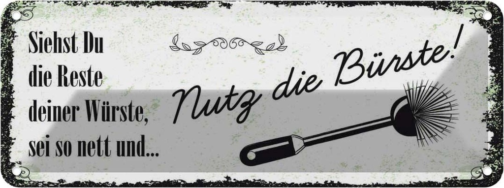 [LA-135898] Blechschild 10x27 cm lustig siehst du Reste nutz Bürste Witz Humor Spaß