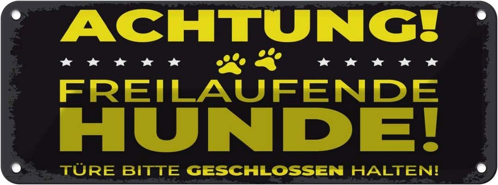 Blechschild 10x27 cm Achtung freilaufende Hunde Warnschild Hinweisschild Sicherheit Vorsicht Hund