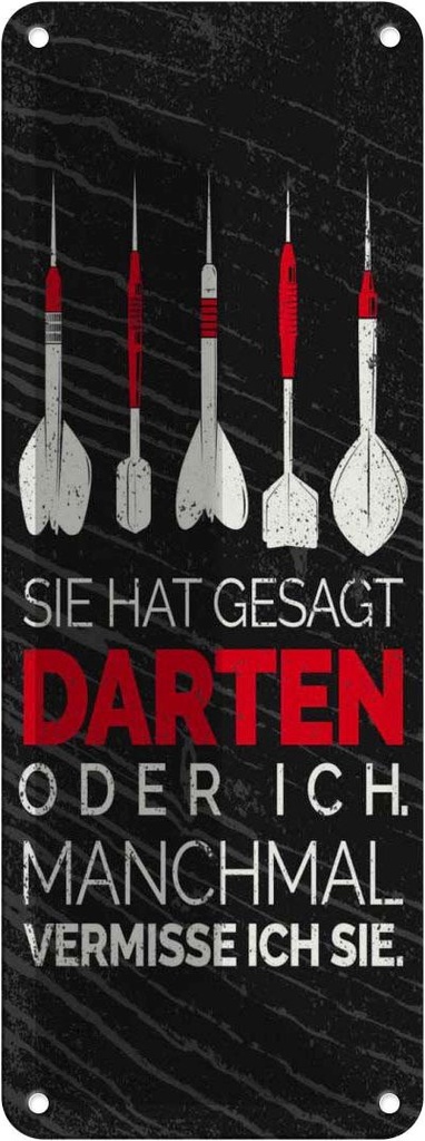 [LA-135958] Blechschild 27x10 cm lustig sie gesagt Darten oder ich Witz Humor Spaß