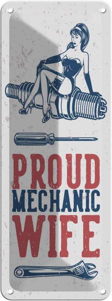 [LA-135975] Blechschild 27x10 cm Pinup Proud mechanic wife