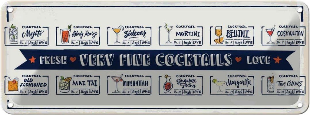 Blechschild 10x27 cm Fresh Cocktails Mojito Maragrita