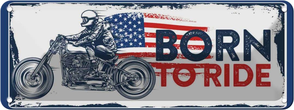 Blechschild 10x27 cm Biker Born to Ride USA Motorcycle