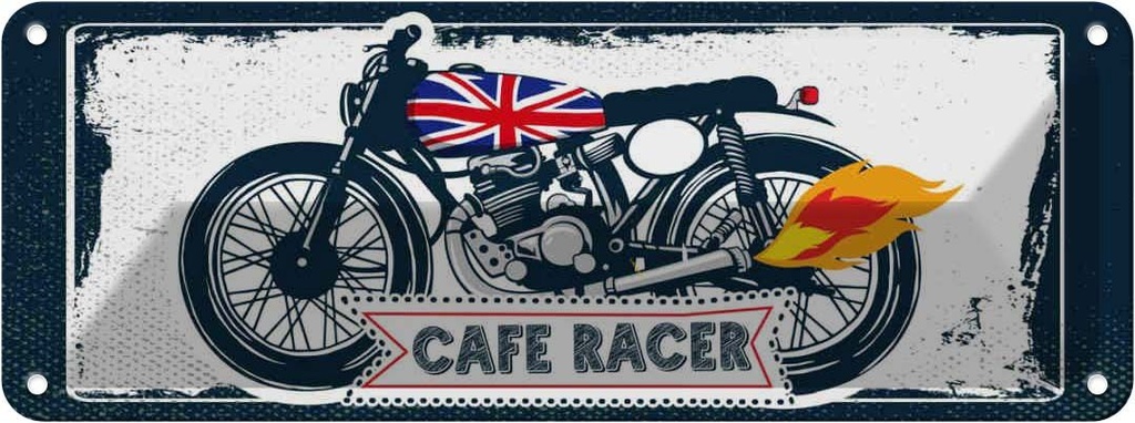 Blechschild 10x27 cm Cafe Racer Motorrad UK