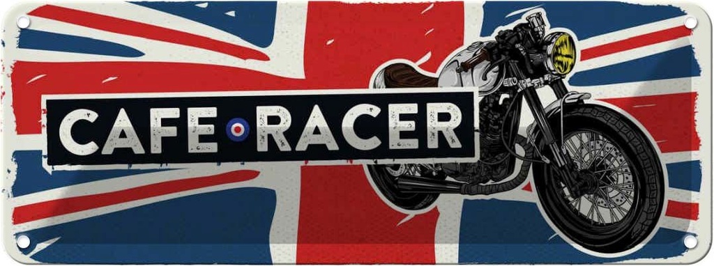 Blechschild 10x27 cm Cafe Racer Motorrad UK
