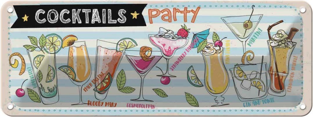Blechschild 10x27 cm Cocktails Capirinha Blood Mary