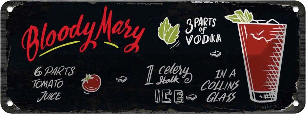 Blechschild 10x27 cm Bloody Mary Cocktail Recipe