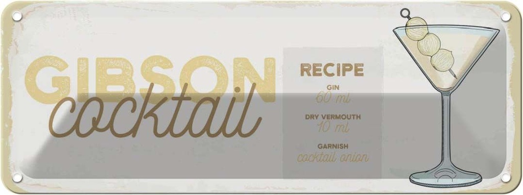 Blechschild 10x27 cm Gibson Cocktail Recipe