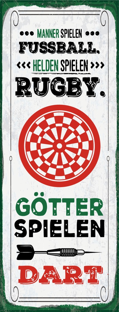 [LA-1810567] Blechschild 27x10 cm Männer Fußball Helden Rugby Götter Dart
