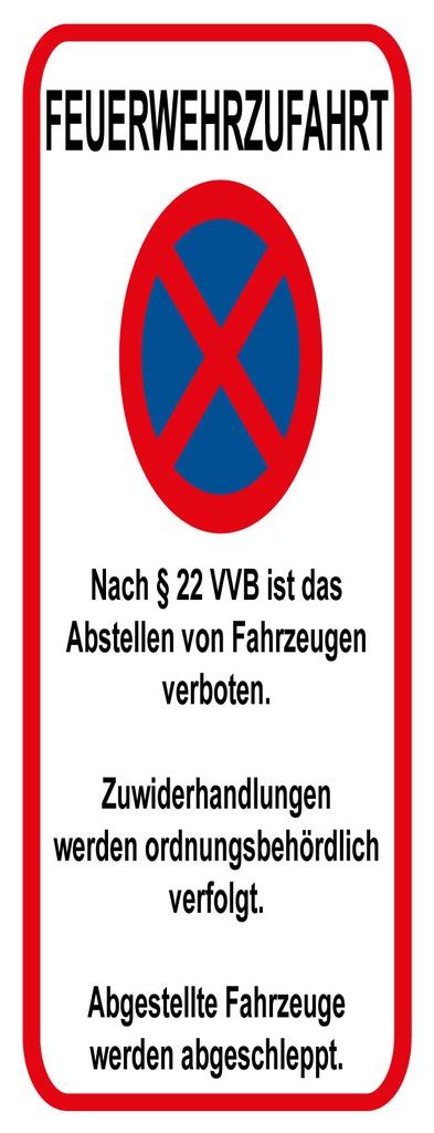 [LA-1810578] Blechschild 27x10 cm Feuerwehrzufahrt nach §22VVB