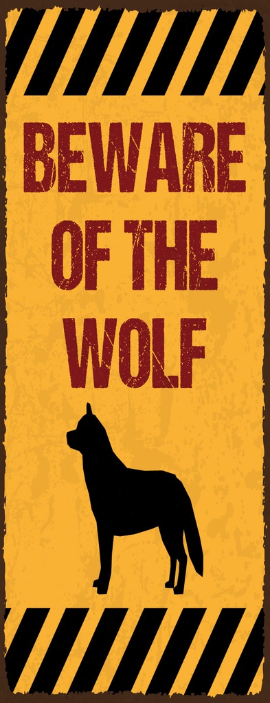 [LA-1810684] Blechschild 27x10 cm Be aware Wolf