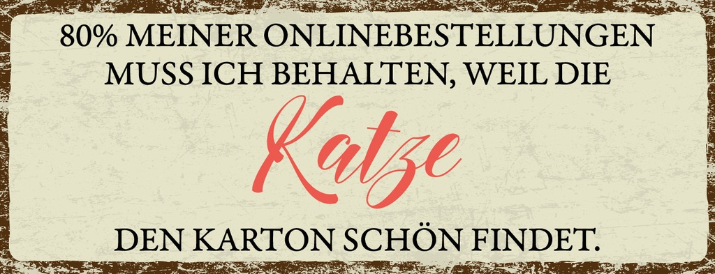 Blechschild 10x27 cm Karton behalten Katze