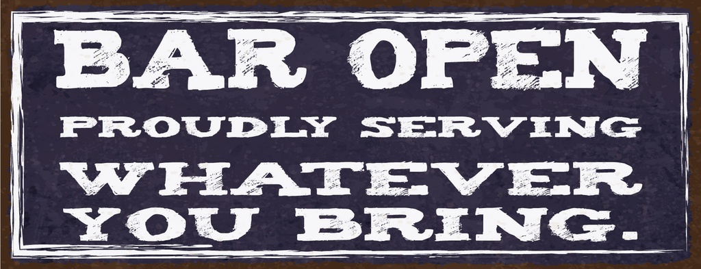 [LA-1810995] Blechschild 10x27 cm Bar open whatever you bring