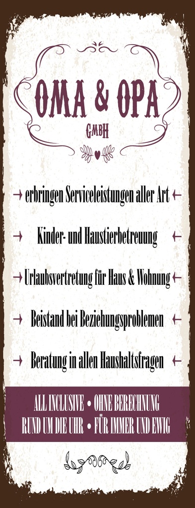 [LA-1811054] Blechschild 27x10 cm Oma und Opa GmbH