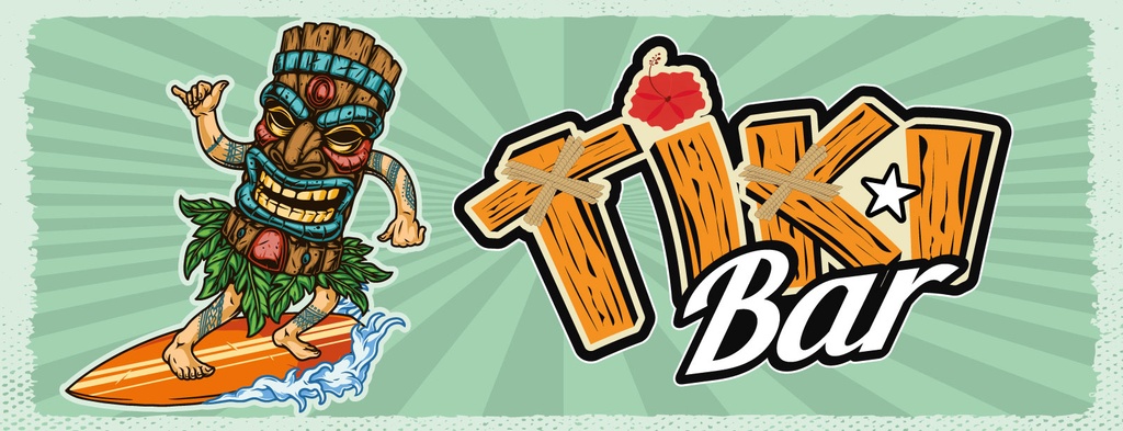 [LA-1811135] Blechschild 10x27 cm Tiki Bar Surfer