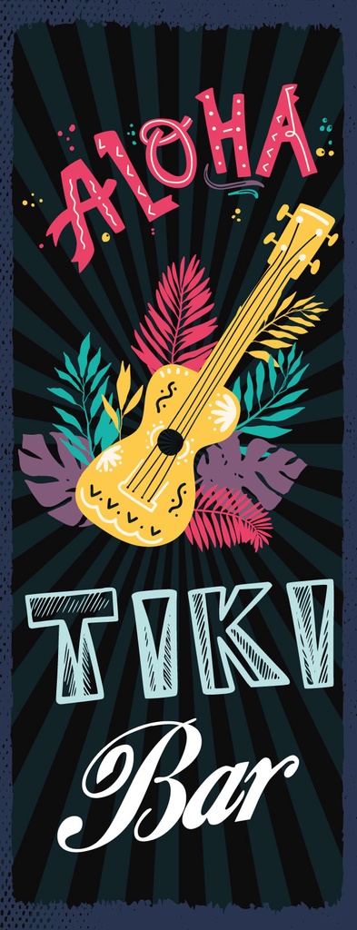 [LA-1811136] Blechschild 27x10 cm Aloha Tiki Bar Gitarre